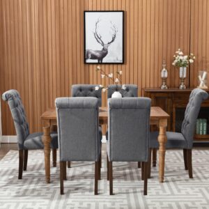 COLAMY Button Tufted Dining Chairs Set of 2, Parsons Upholstered Fabric Dining Room Chairs Kitchen Chairs with Wood Legs and Padded Seat, Dark Grey