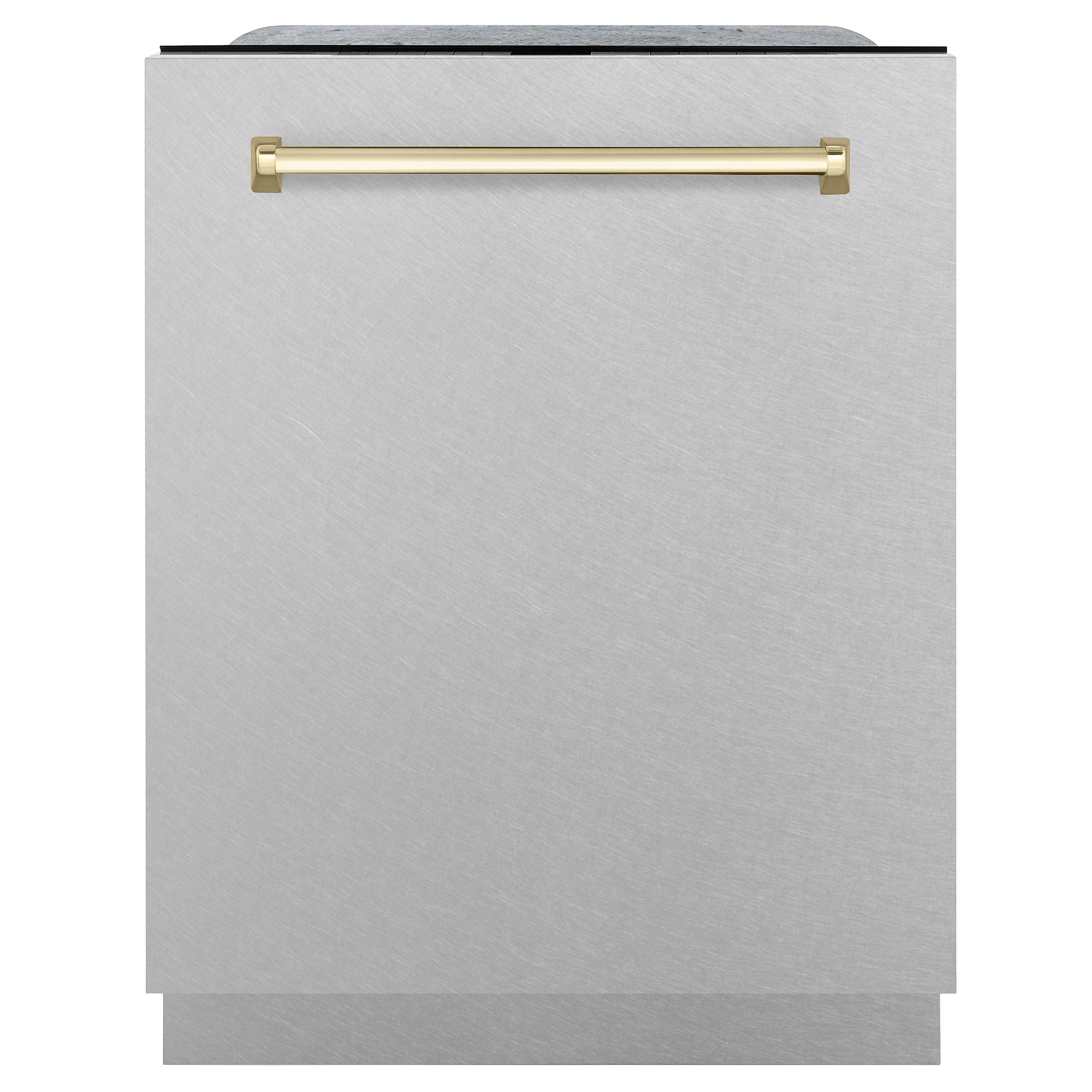 ZLINE Autograph Edition 24" 3rd Rack Top Touch Control Tall Tub Dishwasher in Fingerprint Resistant Stainless Steel with Gold Handle, 45dBa (DWMTZ-SN-24-G)