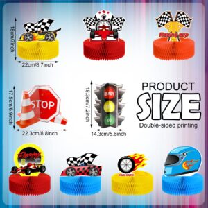 Zonon 9 Piece Race Car Party Decorations Race Car Honeycomb Centerpiece Let's Go Racing Theme Party Cake Ball Table Topper 3D Race Car Paper Centerpiece for Birthday Party Baby Shower Supplies