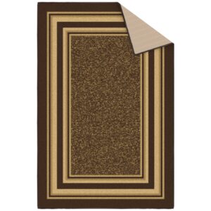 Ottomanson Ottohome Non-Slip Rubberback Bordered Design 3x5 Indoor Area Rug, 3'3" x 5', Brown