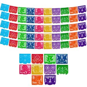 mexican party banners (5 pack with 10 plastic flags per banner) - mexican themed party decorations - papel picado mexicano para fiesta - mexican fiesta party decorations - mexican décor