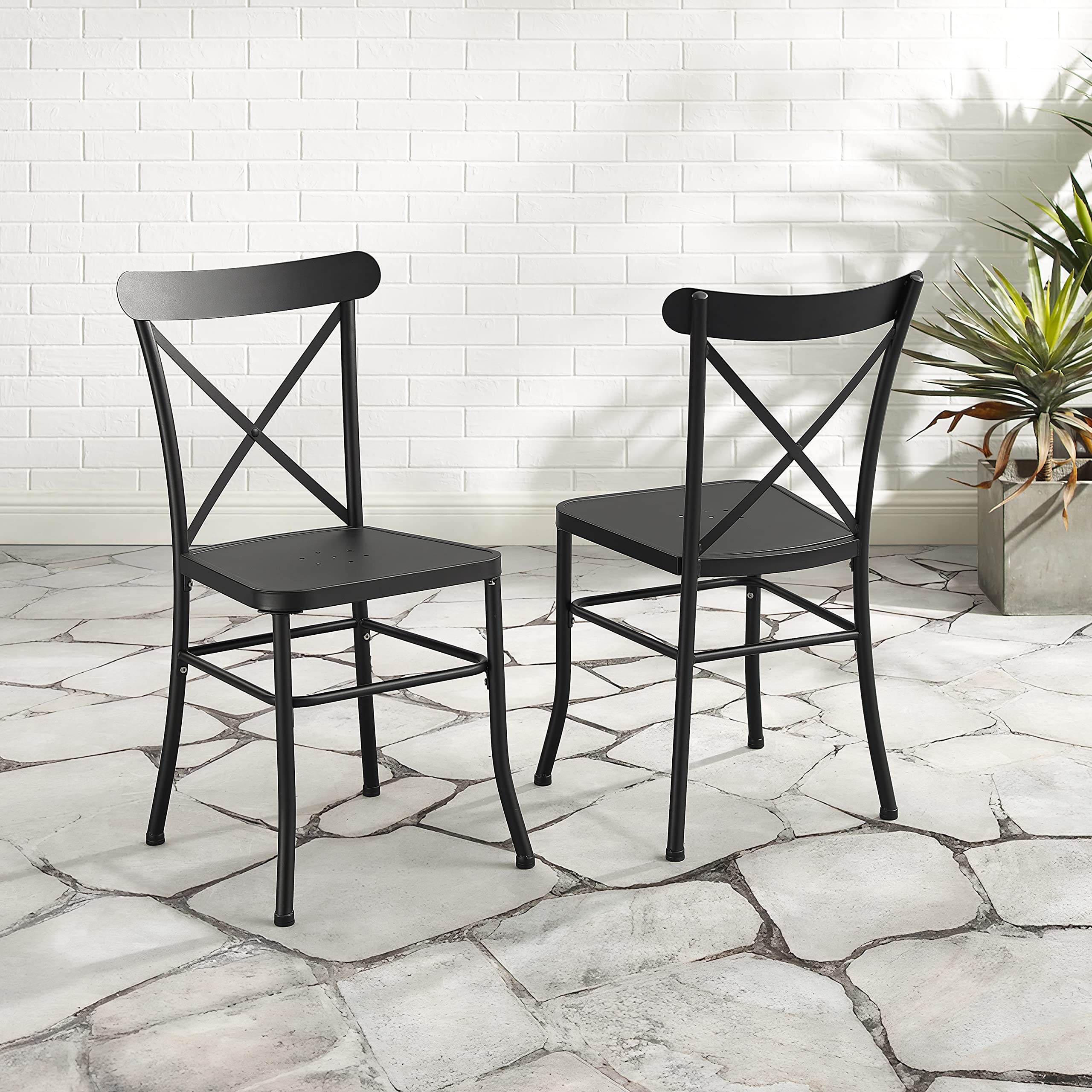 Crosley Furniture Astrid 2-Piece Indoor Outdoor Chair Set, Dining Chairs for Kitchen, Patio, Porch, Deck, Matte Black