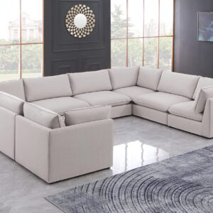 Meridian Furniture 688Beige-Sec8A Mackenzie Collection Modern | Contemporary Linen Textured Upholstered Modular Sectional, Beige, 160" W x 120" D x 35" H