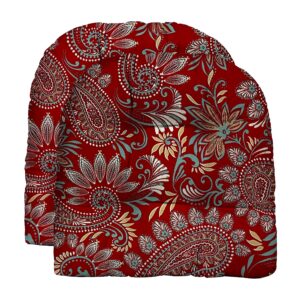 RSH Decor: Tufted U-Shape Wicker Seat Cushions Set of 2 | 19” x 19” | All-Weather Spun Fabric | Water-Resistant | Outdoor Chair Cushions for Patio Furniture | Eastman Berry Red Paisley