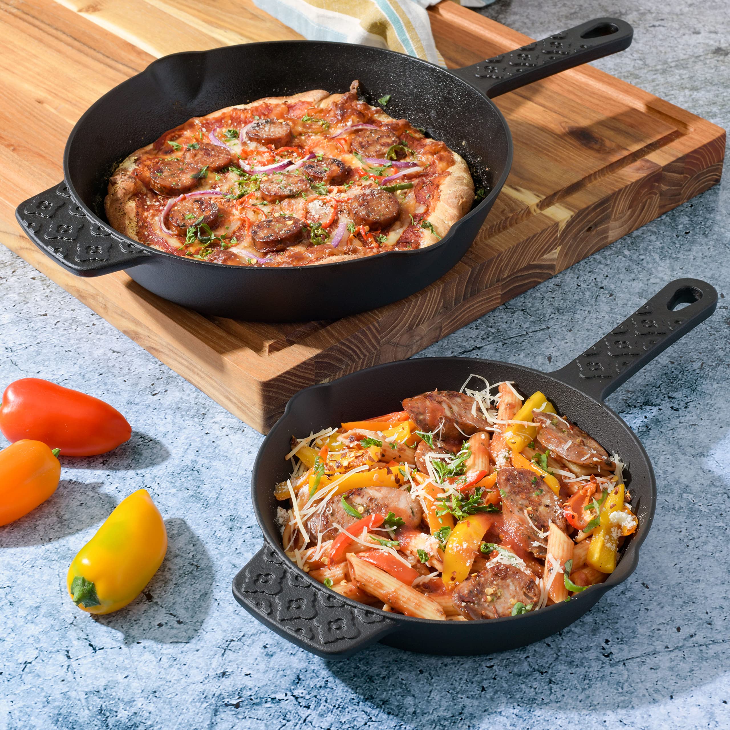 Spice by Tia Mowry Savory Saffron 2-Piece (8" & 10") Pre-Seasoned Cast Iron Skillet Set