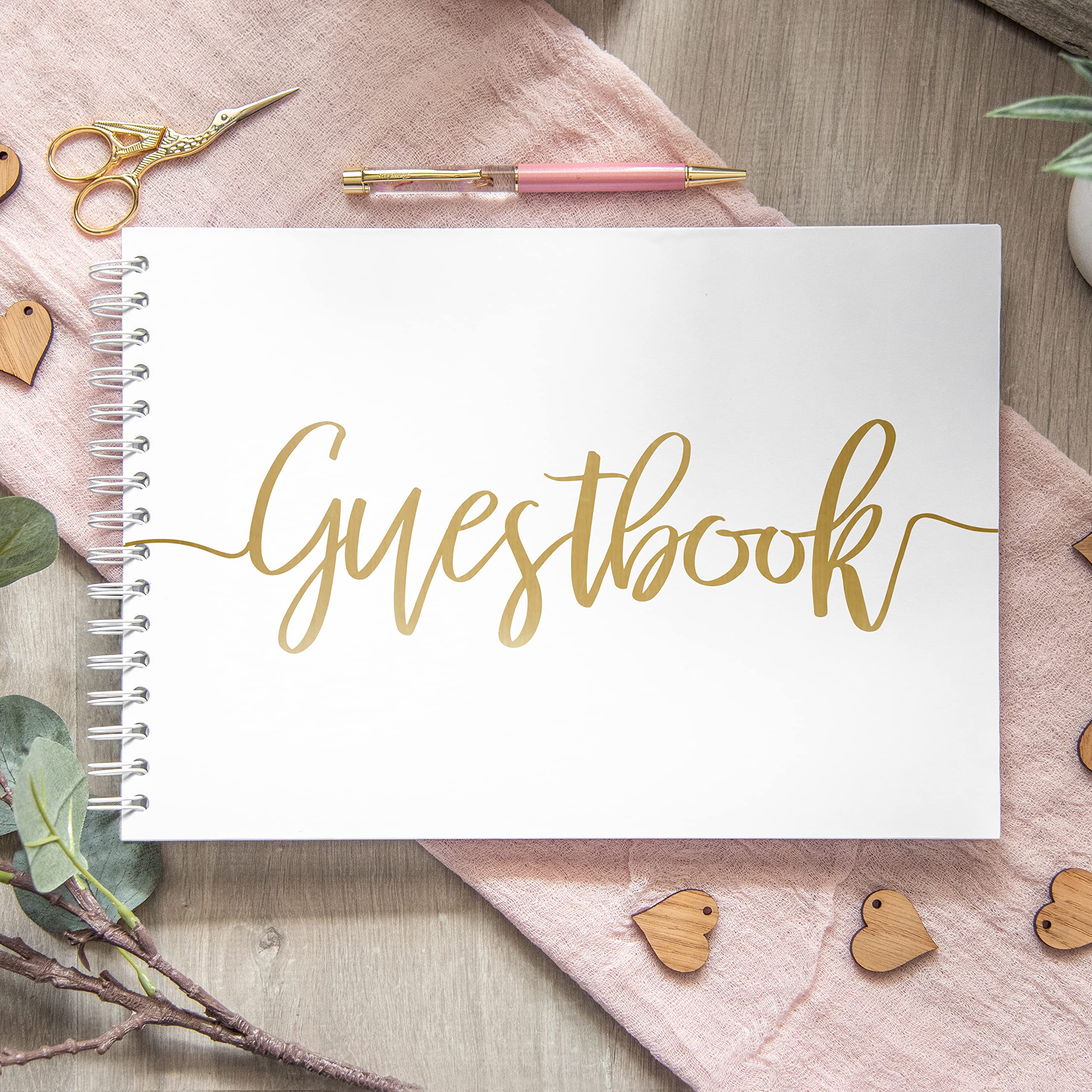 Manta Makes Wedding Guest Book Hardcover Foil Guestbook or Polaroid Book 100 Pages 50 Sheets for Guests or Visitors to Sign at a Party, Baby/Bridal Shower or Life Event (Gold)