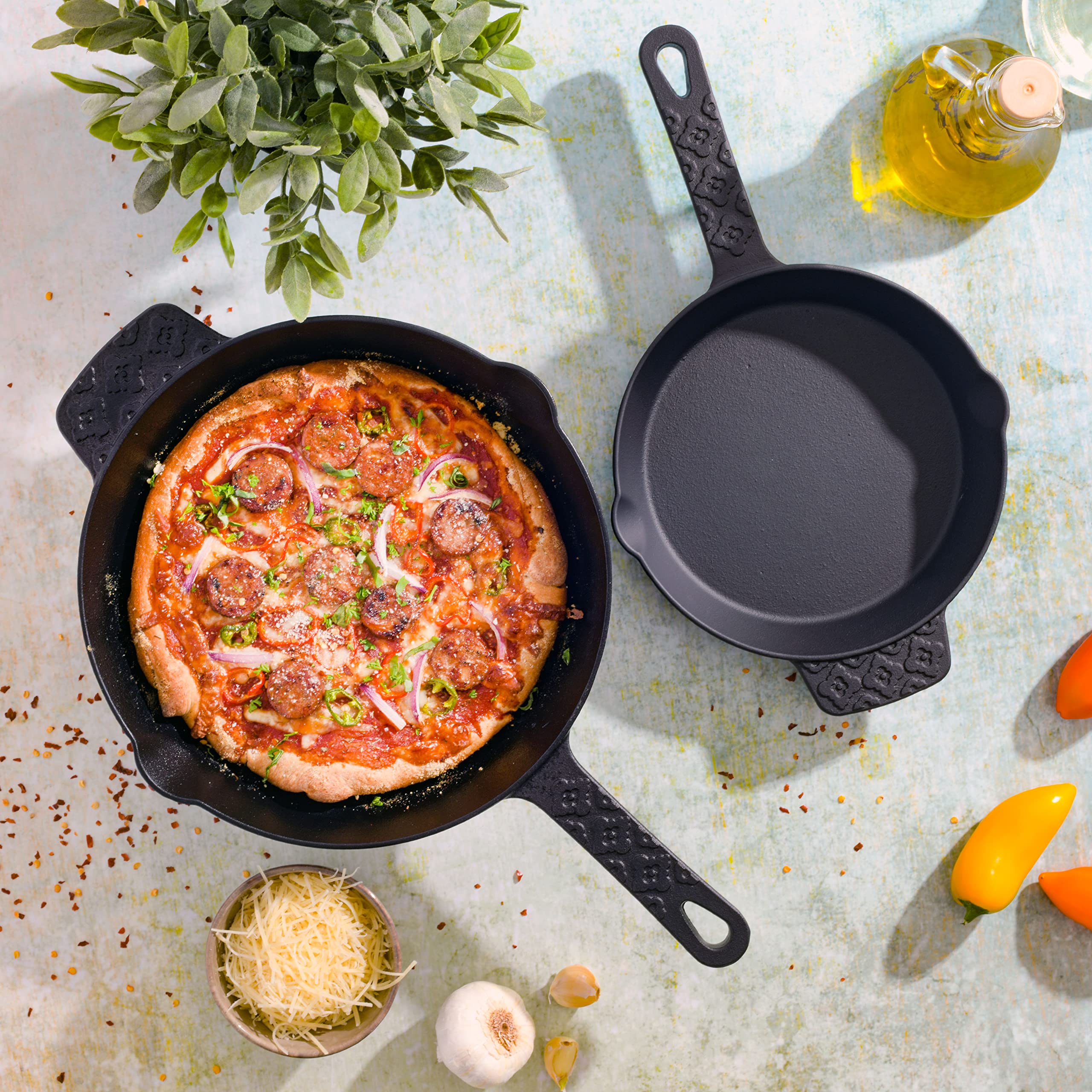 Spice by Tia Mowry Savory Saffron 2-Piece (8" & 10") Pre-Seasoned Cast Iron Skillet Set