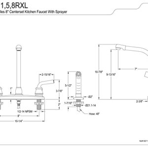 Kingston Brass KB711RXL Restoration 8-Inch Centerset Kitchen Faucet with White Sprayer, Polished Chrome