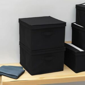 Household Essentials Square Canvas Storage Box With Lid, 15x15x10 in, Black Linen, Set of 2