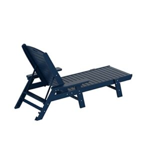 WO Home Furniture HDPE Adirondack Reclining Chaise Lounge, Poly Lumber Chairs with Armrest, Weather UV Resistant for Outdoor, Patio, Backyard, Beach, Poolside, Porch, Navy Blue