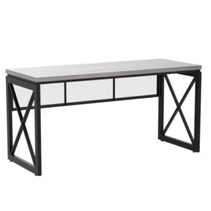 BON AUGURE Industrial Computer Desk, Rustic Wood Desk for Home Office, Sturdy Metal Writing Work Desk (60 Inch, Dark Grey Oak)