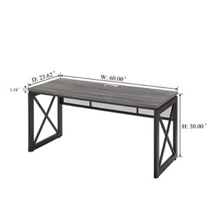 BON AUGURE Industrial Computer Desk, Rustic Wood Desk for Home Office, Sturdy Metal Writing Work Desk (60 Inch, Dark Grey Oak)