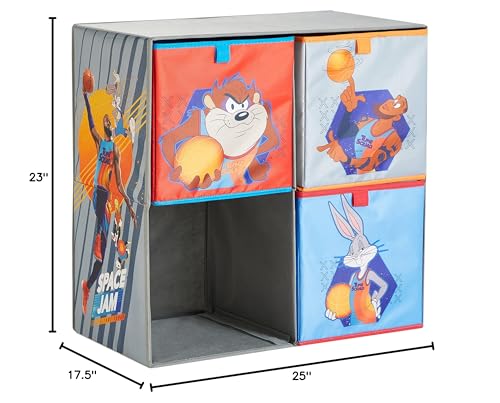 Idea Nuova Space Jam Collapsible Storage Cubby Unit and Bookshelf with 3 Collapsible Cubes