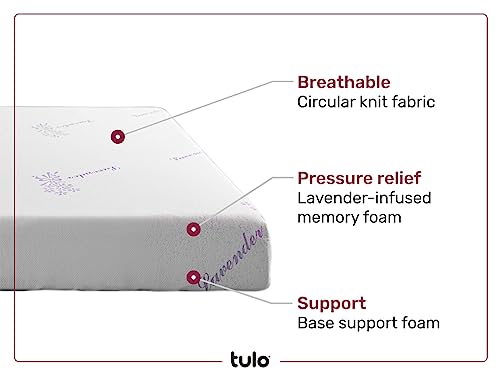 Tulo by Mattress Firm | 8 INCH Memory Foam Lavender Mattress | Medium Comfort | Pain-REDUCING Pressure Relief | Twin Size