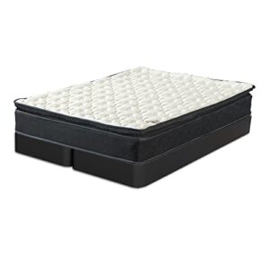 Greaton, 9-Inch Medium Firm Pillow Top Heavier Pocket Coil Spring Hybrid Mattress, Motion Isolation with Durable Support with 4" Split Wood Box Spring, Full, Black