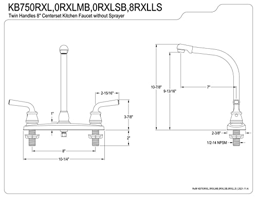 Kingston Brass KB750RXL Restoration 8-Inch Centerset Kitchen Faucet, Polished Chrome