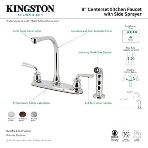 Kingston Brass KB711RXLSP Restoration 8-Inch Centerset Kitchen Faucet with Side Sprayer, Polished Chrome