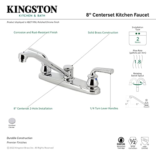 Kingston Brass KB271RXL Restoration 8-Inch Centerset Kitchen Faucet, Polished Chrome, 13.88 x 7.63 x 5.5