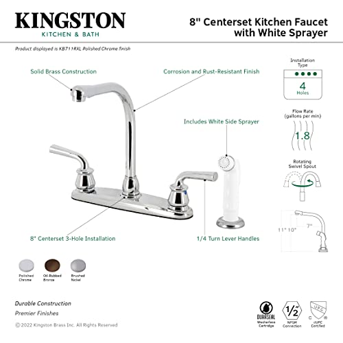 Kingston Brass KB711RXL Restoration 8-Inch Centerset Kitchen Faucet with White Sprayer, Polished Chrome