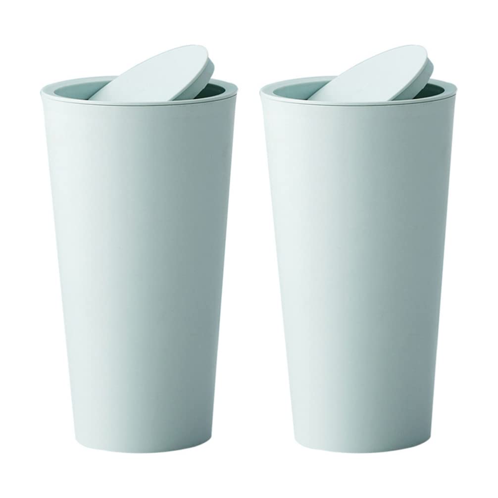 BESPORTBLE Plastic Containers 2pcs Plastic Tiny Waste Bin Desktop Mini Trash Can with Swing Lid Wastebasket Garbage Bin for Bathroom Vanity Tabletop Makeup Sponges Tissues Car Green Blue Car Trashcan