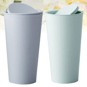 BESPORTBLE Plastic Containers 2pcs Plastic Tiny Waste Bin Desktop Mini Trash Can with Swing Lid Wastebasket Garbage Bin for Bathroom Vanity Tabletop Makeup Sponges Tissues Car Green Blue Car Trashcan