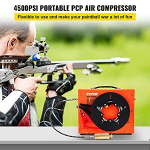 VEVOR PCP Air Compressor, Auto-stop Powered by DC 12V Car or Home AC 110V/220V, 4500Psi/30Mpa/300Bar w/Built-in Water/Oil Adapter & Cooling Fan for Paintball, Scuba, Air Rifle