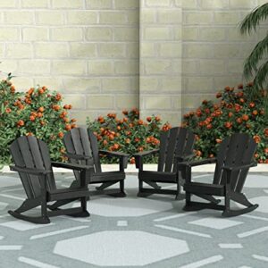 WO Home Furniture Patio Rocking Chair Set of 4 PCS Classic Outdoor HDPE UV Weather Resistant (Black)