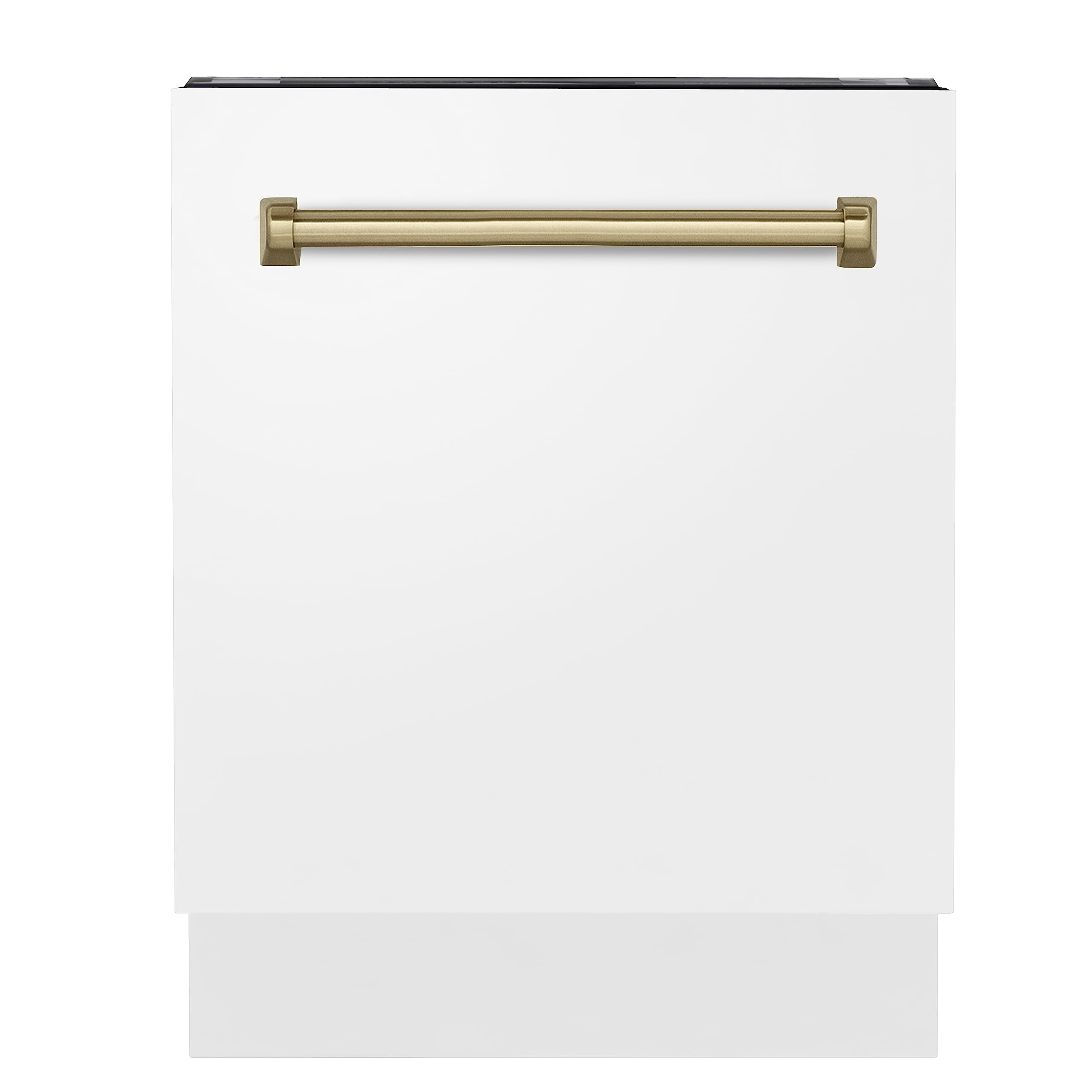 ZLINE Autograph Edition 24" 3rd Rack Top Control Tall Tub Dishwasher in White Matte with Champagne Bronze Handle, 51dBa (DWVZ-WM-24-CB)