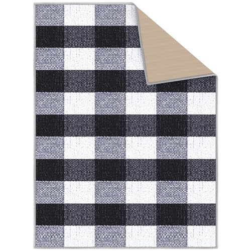 Ottomanson Ottohome Collection Non-Slip Rubberback Checkered Buffalo Plaid Design 2x3 Indoor Area Rug/Entryway Mat, 2'3" x 3', Black/White