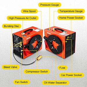 VEVOR PCP Air Compressor, Auto-stop Powered by DC 12V Car or Home AC 110V/220V, 4500Psi/30Mpa/300Bar w/Built-in Water/Oil Adapter & Cooling Fan for Paintball, Scuba, Air Rifle