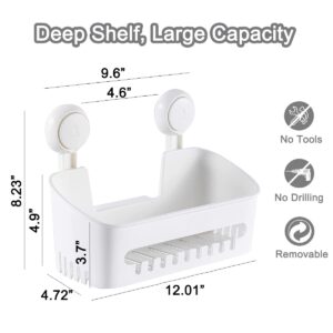 Shower Caddy Suction Cup 2 Pack Durable Shower Organizer Shower Shelf No-Drilling Removable Shower Basket for Bathroom Storage, Powerful Shower Suction Caddy for Shampoo, Conditioner, Max Hold 22lbs