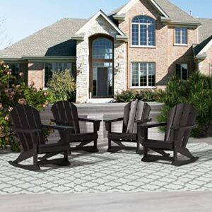 WO Home Furniture Patio Rocking Chair Set of 4 PCS Classic Outdoor HDPE UV Weather Resistant (Black)