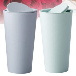 BESPORTBLE Plastic Containers 2pcs Plastic Tiny Waste Bin Desktop Mini Trash Can with Swing Lid Wastebasket Garbage Bin for Bathroom Vanity Tabletop Makeup Sponges Tissues Car Green Blue Car Trashcan