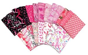 fields 10 fat quarters - breast cancer awareness pink ribbons survivors hearts floral inspirational quality quilters cotton fabrics assorted fat quarter bundle m492.26