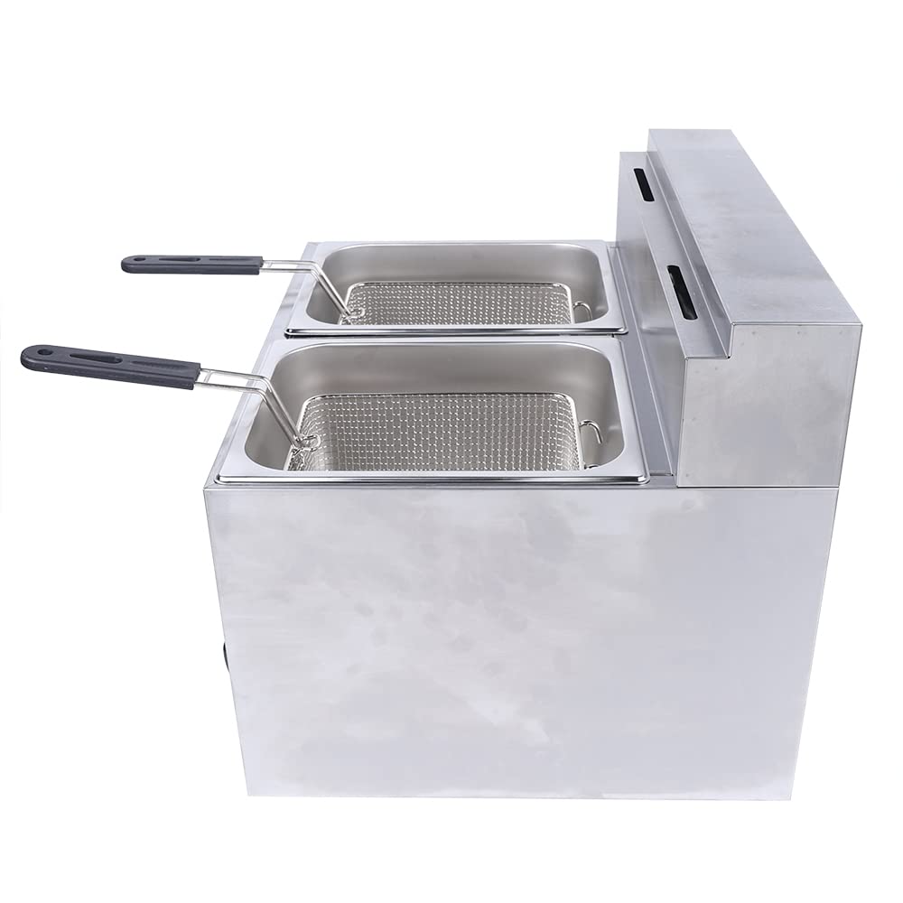 Commercial Deep Fryer,2 Pan 403 Stainless Steel Countertop Gas Fryer Food Warmer Buffet Adjustable Temp with 2 Baskets for Commercial Restaurant Fast Food Restaurant