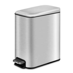 h+lux small trash can with lid,rectangular trash can for bathroom,bedroom,office,garbage can with foot pedal,5 liter/1.3 gallon (silver)