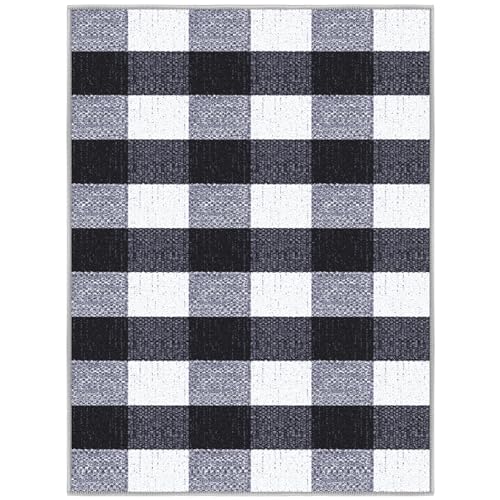 Ottomanson Ottohome Collection Non-Slip Rubberback Checkered Buffalo Plaid Design 2x3 Indoor Area Rug/Entryway Mat, 2'3" x 3', Black/White