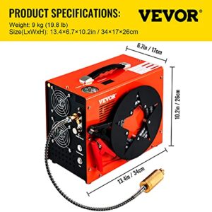 VEVOR PCP Air Compressor, Auto-stop Powered by DC 12V Car or Home AC 110V/220V, 4500Psi/30Mpa/300Bar w/Built-in Water/Oil Adapter & Cooling Fan for Paintball, Scuba, Air Rifle