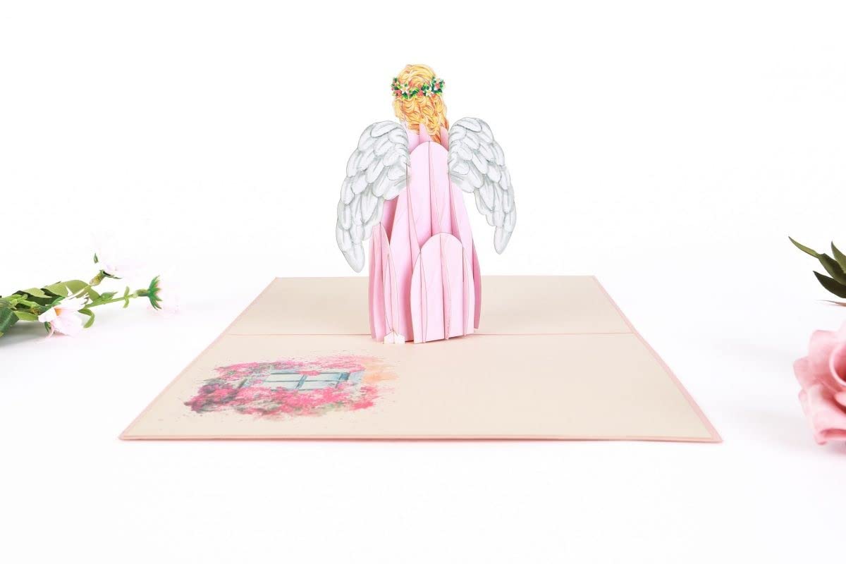 3d Guardian Angel Pop Up Card, Praying Angel Pop Up Card, Birthday Pop Up Card, 3D Angel Card for Sympathy, Christmas, Recovery, Get Well Soon, Spiritual, Baptism, Holy Communion, Pink, X20