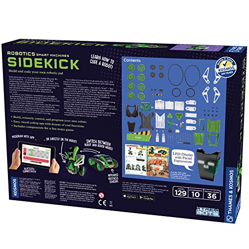 Thames & Kosmos Robotics: Smart Machines – Sidekick | Build a 4-Wheeled Rover & a 2-Wheeled Robot | Customizable Intro to Robotics & Programming | Includes LEDs, Speaker, Motors, Infrared Sensor