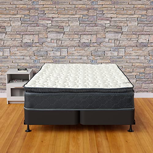 Greaton, 9-Inch Medium Firm Pillow Top Heavier Pocket Coil Spring Hybrid Mattress, Motion Isolation with Durable Support with 4" Split Wood Box Spring, Full, Black