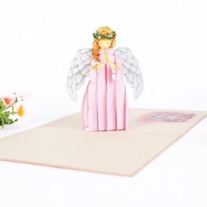 3d Guardian Angel Pop Up Card, Praying Angel Pop Up Card, Birthday Pop Up Card, 3D Angel Card for Sympathy, Christmas, Recovery, Get Well Soon, Spiritual, Baptism, Holy Communion, Pink, X20