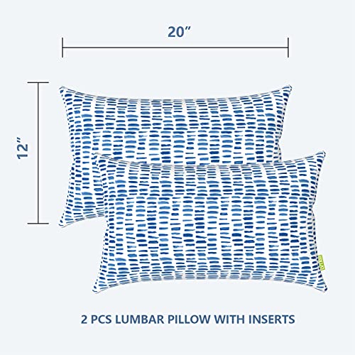 LVTXIII Set of 2 Patio Lumbar Pillows, 12”x20” Fade Resistant Outdoor Lumbar Pillow with Inners, Fluffy Decorative Garden Lumbar Cushions for Home Patio Coach Sofa Use, Pebble Blue