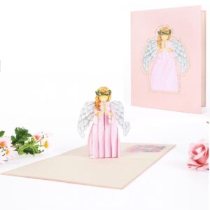 3d Guardian Angel Pop Up Card, Praying Angel Pop Up Card, Birthday Pop Up Card, 3D Angel Card for Sympathy, Christmas, Recovery, Get Well Soon, Spiritual, Baptism, Holy Communion, Pink, X20