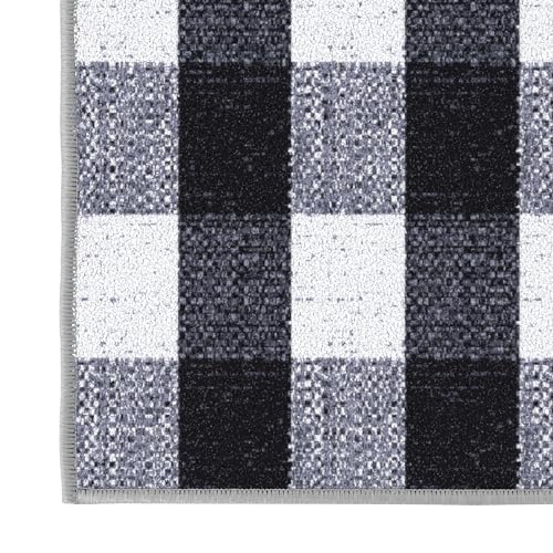 Ottomanson Ottohome Collection Non-Slip Rubberback Checkered Buffalo Plaid Design 2x3 Indoor Area Rug/Entryway Mat, 2'3" x 3', Black/White