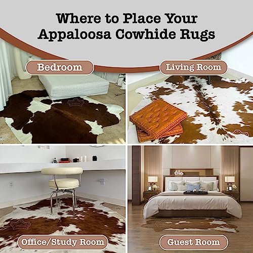 Appaloosa Cowhides Genuine Cowhide Rug - Natural Leather Hide Rugs for Living Room & Area Rug for Bedroom - Real Cow Hide Rug for Rustic Home Decor - Authentic 6'x8' Brown & White Collection