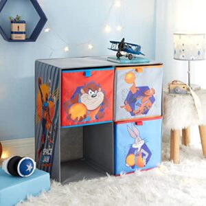 Idea Nuova Space Jam Collapsible Storage Cubby Unit and Bookshelf with 3 Collapsible Cubes