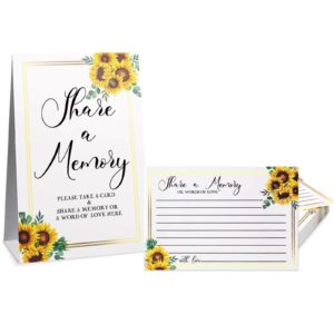 50 pcs sunflower share a memory cards sunflower in memory cards sign place cards seating place cards for celebration of life decorations wedding funeral bridal shower birthday anniversary(black font)