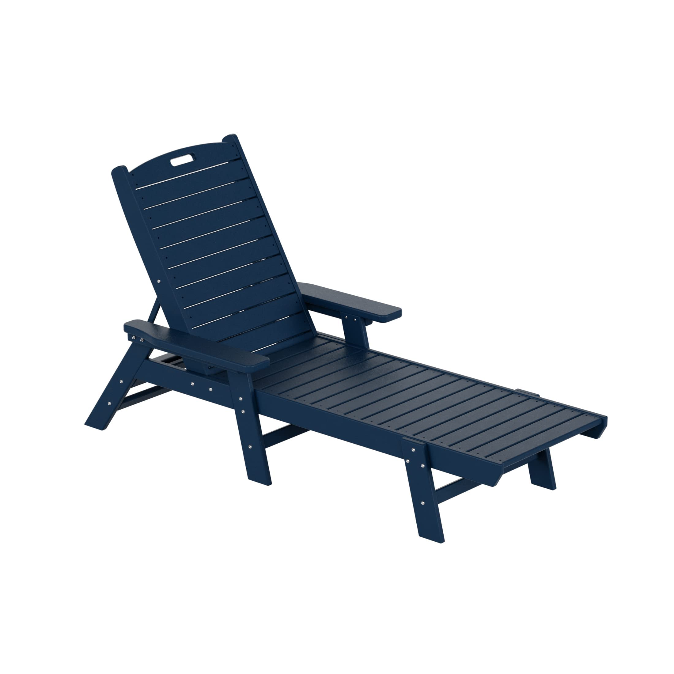 WO Home Furniture HDPE Adirondack Reclining Chaise Lounge, Poly Lumber Chairs with Armrest, Weather UV Resistant for Outdoor, Patio, Backyard, Beach, Poolside, Porch, Navy Blue