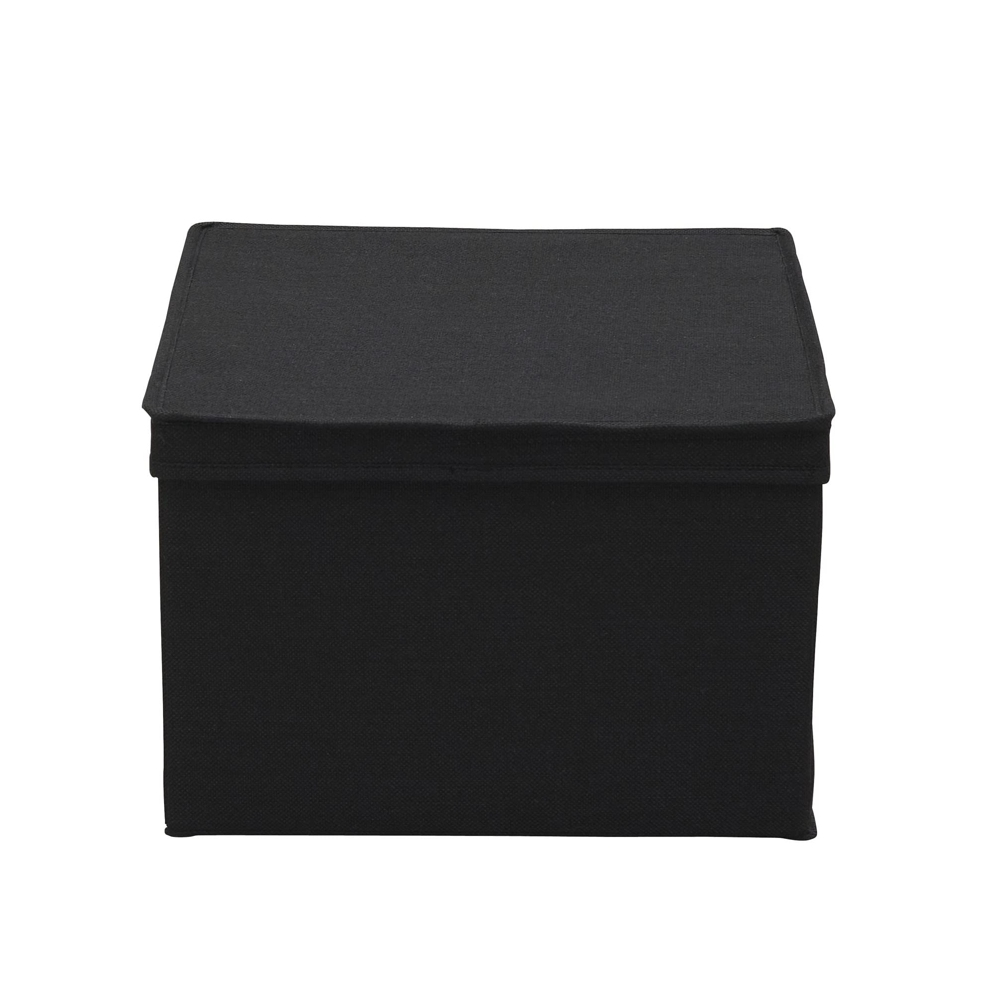 Household Essentials Square Canvas Storage Box With Lid, 15x15x10 in, Black Linen, Set of 2